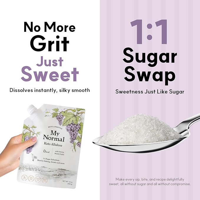 My Normal Keto Powdered Allulose 16oz - Allulose, Monk Fruit & Stevia Blend, 99.8% Allulose, 1:1 Sugar Substitute, Non GMO, Gluten Free