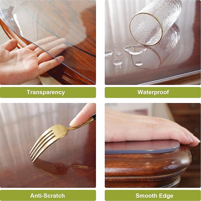 OstepDecor Clear Table Protector 42 x 60 Inch, 2mm Thick Plastic Table Cover, Waterproof PVC Clear Table Cover Protector, Desk Protector Mat, Writing Desk Pad for Desktop, Coffee & Dining Room Table