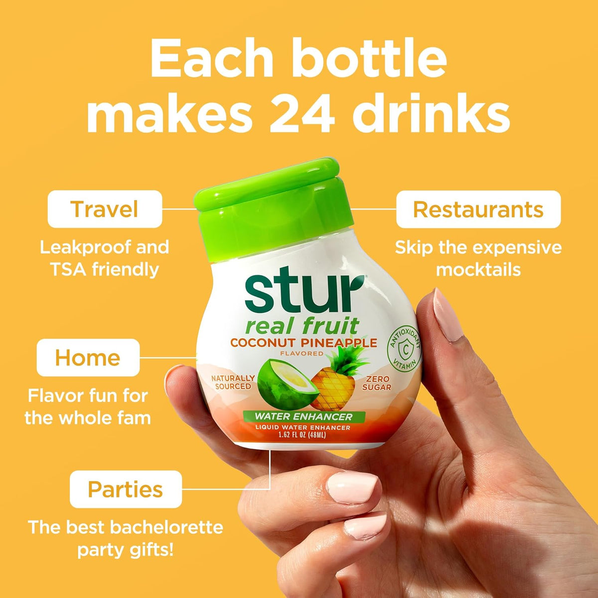 Stur Liquid Water Enhancer, Coconut Pineapple, Naturally Sweetened, High in Vitamin C & Antioxidants, Sugar Free, Zero Calories, Keto, Vegan