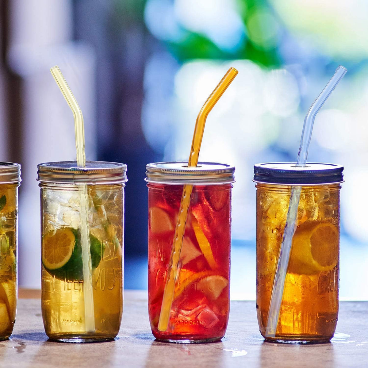 6-Pack Reusable Glass Straws Set, Clear Glass Drinking Straw, Cute Colorful Straws with Cleaning Brush, 8''x8MM