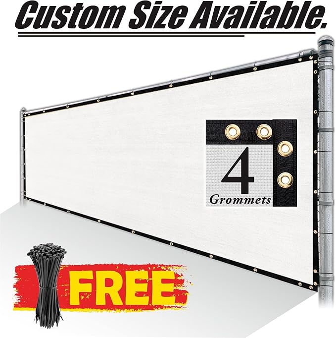 Royal Shade Custom Size 4' x 103' White Fence Privacy Screen Windscreen Cover Netting Mesh Fabric Cloth - Cable Zip Ties Included (We Make Custom Size)