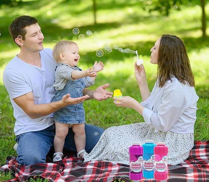 Blue 16oz Concentrated Bubble Solution 4-Pack, Refills up to 1.25 Gallons, Non-Toxic Concentrated Solution for Bubble Machines, Giant Bubble Wands, Bubble Gun and Blowers
