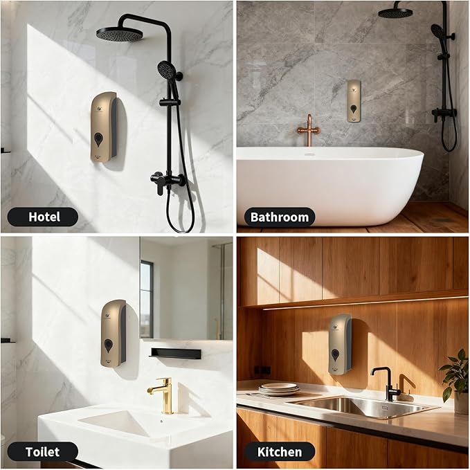 Shampoo Conditioner Body Wash Dispenser, Wall-Mounted Shower Soap Dispenser 10fl.oz/300ml, No Drill Refillable Bathroom soap Dispenser for Bathroom,Kitchen,Hotel and Airbnb,Gold CD-1049