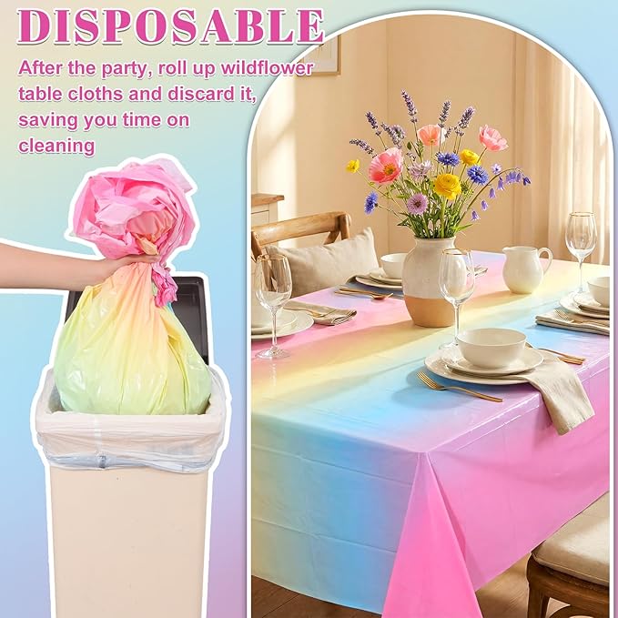 NatNarr 3 Pack Plastic Pastel Tablecloths, 54 x 108 Inch Disposable Princess Table Ｃloth Rainbow Table Cover Waterproof Rectangle Birthdays Party Tableｃloth for Girl Princess Birthday Party Supplies