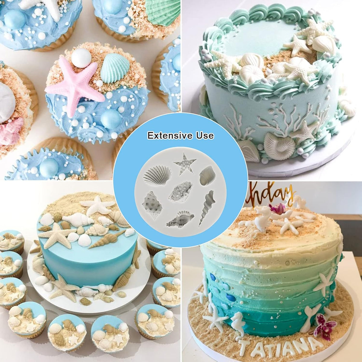 Memovan Under the Sea Silicone Mold 3pcs Marine Fondant Cake Mold Seashell Conch Starfish Silicone Baking Mold for Under the Sea Ocean Chocolate