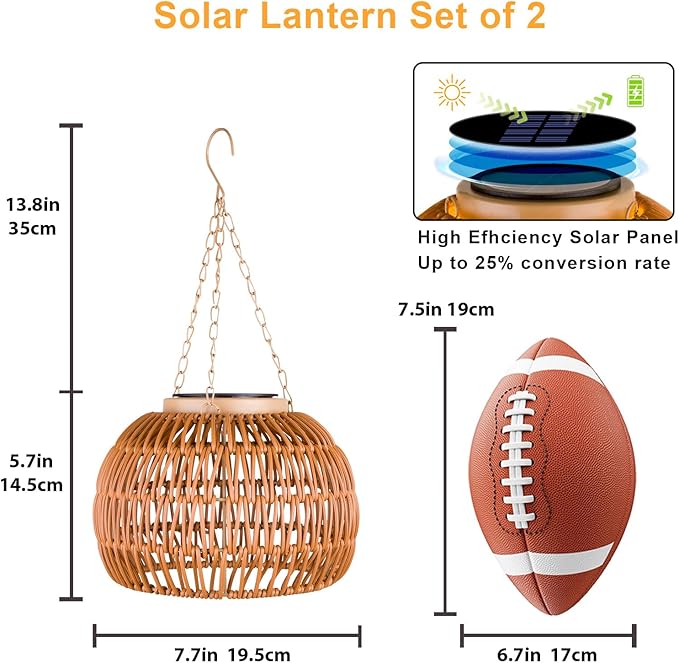 Hanging Solar Outdoor Lanterns Waterproof, Rattan Lights Hanging for Outside, Chandelier Solar Outdoor Idea for Gazebo Pergola Porch Patio Yard Garden Pathway Decor, 2 Pack