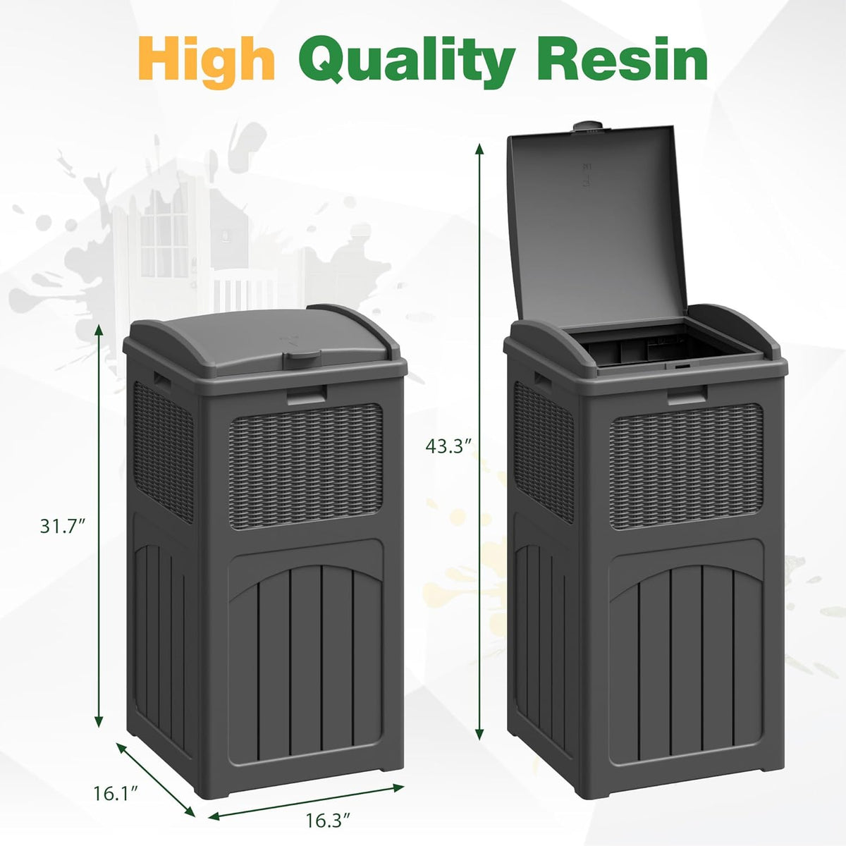 Flamaker 30 Gallon Trash Can, Resin Outdoor Garbage Can with Lid, Waterproof Hideaway Patio Waste Bins for Outside Use (2 Pack, Gray)