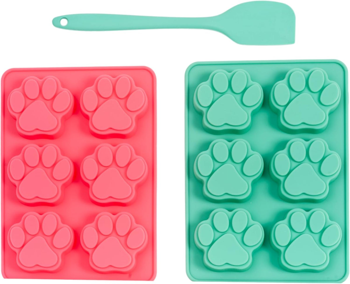 Country Living 3-Piece Silicone Baking Kit – Includes 2 Baking Trays (6-Cavity Paw Print Mold) & Spatula – Non-stick Silicone for Homemade Dog Treats