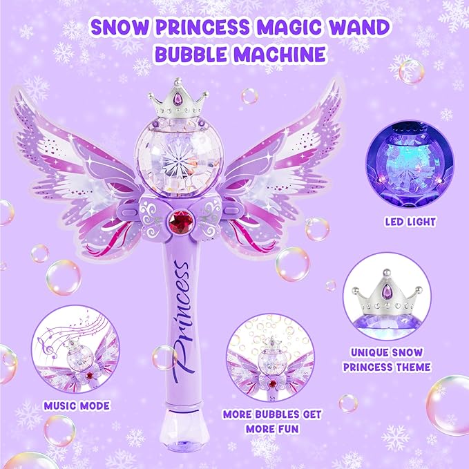 Princess Bubble Wands for Kids Girls,Music & Light Up Bubble Machine,Bubble Blower,Outdoor Party Birthday Bubble Toys for Toddlers,Gift for Girls Age 3 4 5 6 7 8 Years Old.(Purple)