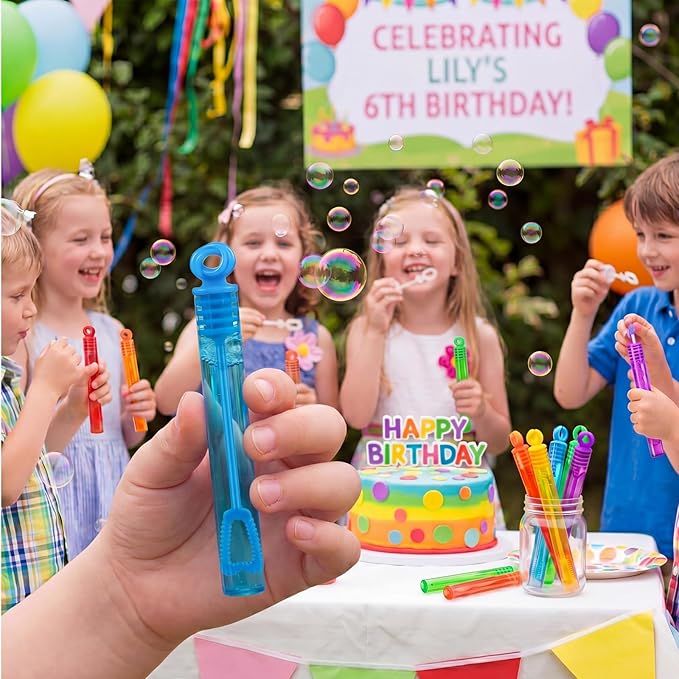 Lunmon 120 Pcs Rainbow Mini Bubble Wands Bulk Neon Bubble Party Favors Toys Gift for Kids Toddler, Summer Beach Pool Birthday Party Supplies, Goodie Bag Stuffer Fillers, Outdoor Event Classroom Prizes