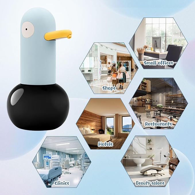 Automatic Foaming Soap Dispenser, Duck Head Soap Dispenser 2-Speed Adjustable Touchless Cute Foaming Hand Soap Dispenser for Bathroom Kitchen, USB Rechargeable, 13.5oz (Blue)