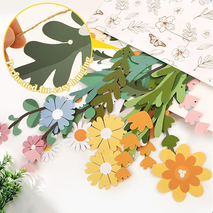 Daisy Flower Banner Wildflower Party Decorations Leaves Banner Paper Flower Garland Daisy Groovy for Wall Decoration Spring Baby Shower Wedding Backdrop Decorations