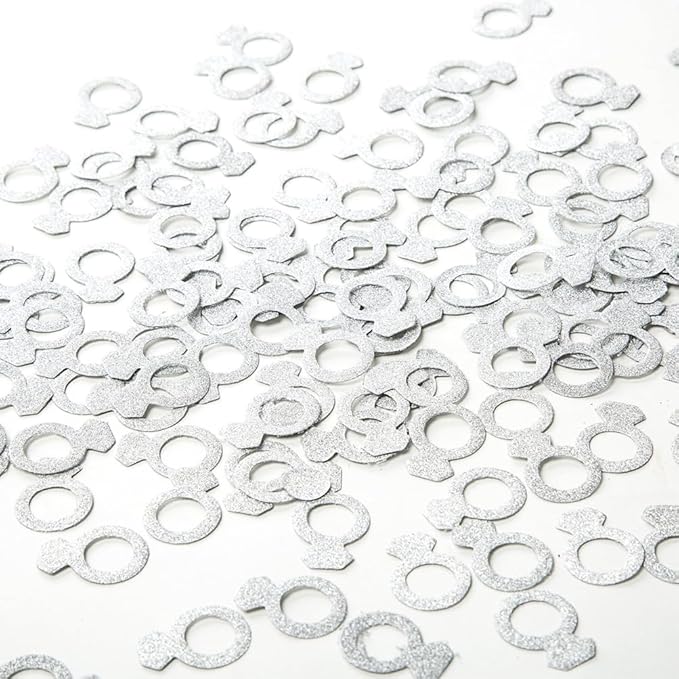 MOWO Silver Diamond Ring Confetti Table Decor and Event Decor, Silver Glitter, 200 Count