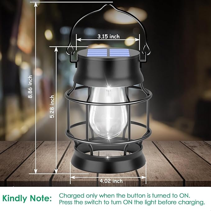 TomCare Solar Lanterns Lights Outdoor Waterproof Metal Hanging Solar Lights Lantern for Outdside Decorative Patio Porch Garden Lawn, 2 Pack (Cool White)