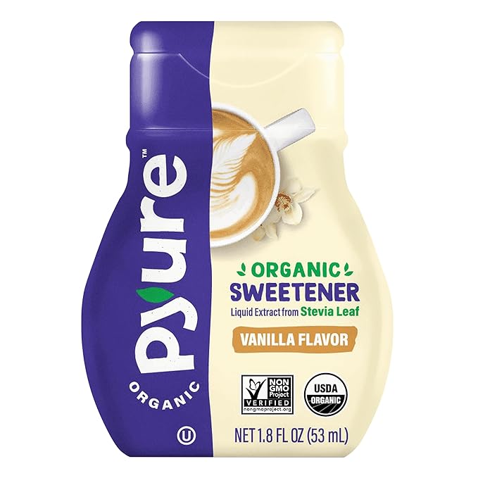 Pyure Organic Vanilla Stevia Liquid Sweetener, Sugar-Free Stevia Drops, Keto Sugar Substitute, Zero Calorie, Zero Carb, Zero Sugar