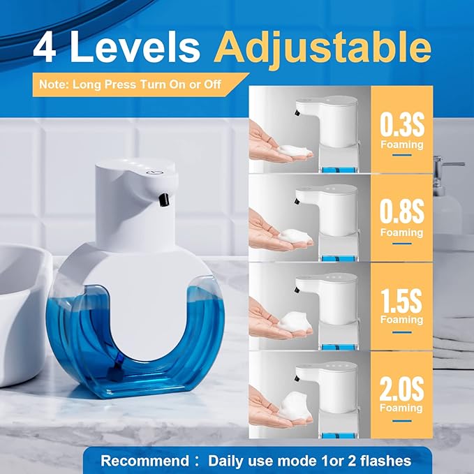 Automatic Soap Dispenser - Hands-Free Sensor, 4 Adjustable Foam Levels, Rechargeable & Wall Mountable (15oz/420ml) for Bathroom & Kitchen