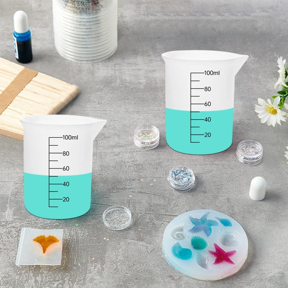 8 PCS Silicone Measuring Cups Kits,Silicone Measuring Cup,100ml Non-Stick Mixing Cups,Precise Scale,Durable Easy Clean for Epoxy Resin