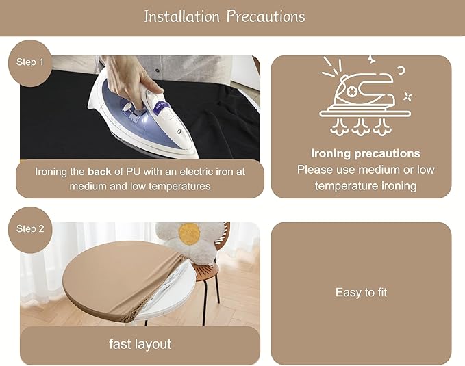 Round Fitted PU Tablecloth with High Elastic Edge 24 Inch Dia Waterproof Oil Proof Table Cloth Anti-scald Stain-Resistant Wipeable Table Cover for Indoor Outdoor Picnic (Cream Coffee,24"Dia)