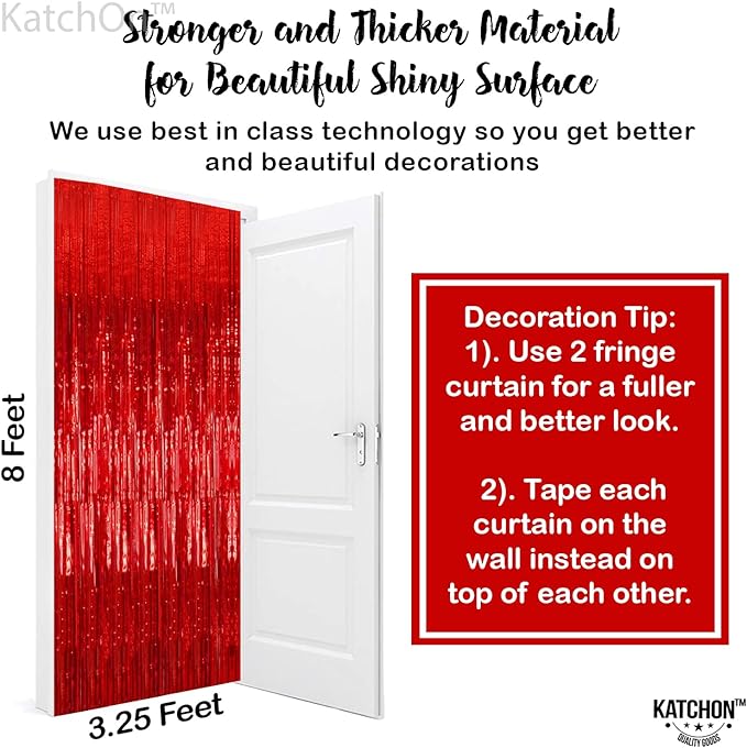 XtraLarge Black and Red Fringe - 8x3.2 Feet, Pack of 4 | Metallic Black and Red Fringe Curtain for Disco | Red and Black Party Decorations | Red and Black Foil Fringe Curtain for Halloween Decorations
