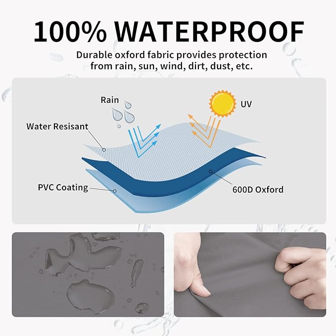 Easy-Going Outdoor Ottoman Cover, Waterproof Patio Ottoman Cover, Heavy Duty Outdoor Furniture Cover with Padded Handles (28"x28"x17", Gray/Dark Gray)