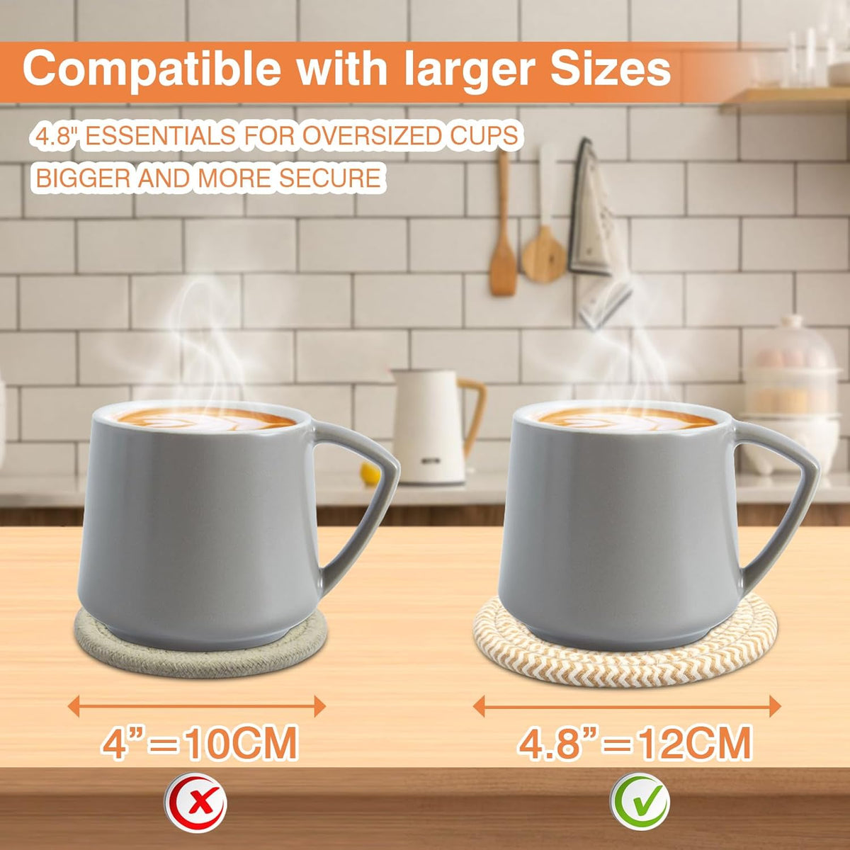 4.8" Drink Cotton Coasters Set of 2 – Boho Woven Drink Pads for Coffee & Tea, Neutral Sandstone Blend Fabric Cup Mats for Desk, Table, Nightstand