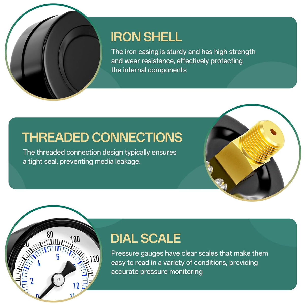 0-160psi Well Pump Pressure Gauge 1/4" NPT 2" Face Dial Size Back Mount, Multifunctional Practical Dry Pressure Gauge, for Water