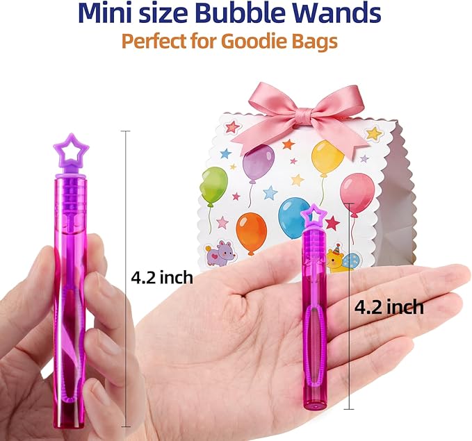 100 Pcs Mini Bubble Wands Bulk for Kids, 4.2 Inch Star Bubble Sticks with Large Bubble Holes, Pre-Filled Bubble Solution, Party Favors, Classroom Prizes, Carnival & Birthday Party Supplies