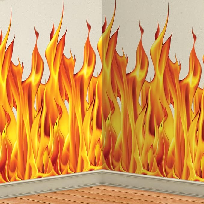Beistle Plastic Flame Wall Backdrops, 4’ x 30’, 3 Pack – Photo Backdrop, Easy to Adhere Wall Covering, Party Decor, Burning Fire Photography Background for Birthdays, Holidays & Events