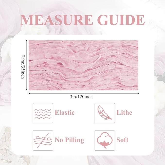 Asee'm 2pcs Cheesecloth Table Runner 120 Inches Blushing Pink Boho Gauze Cheese Cloth Runner 10FT Rustic Sheer Table Runners for Easter Spring Wedding Baby Shower Holiday Party Decoration