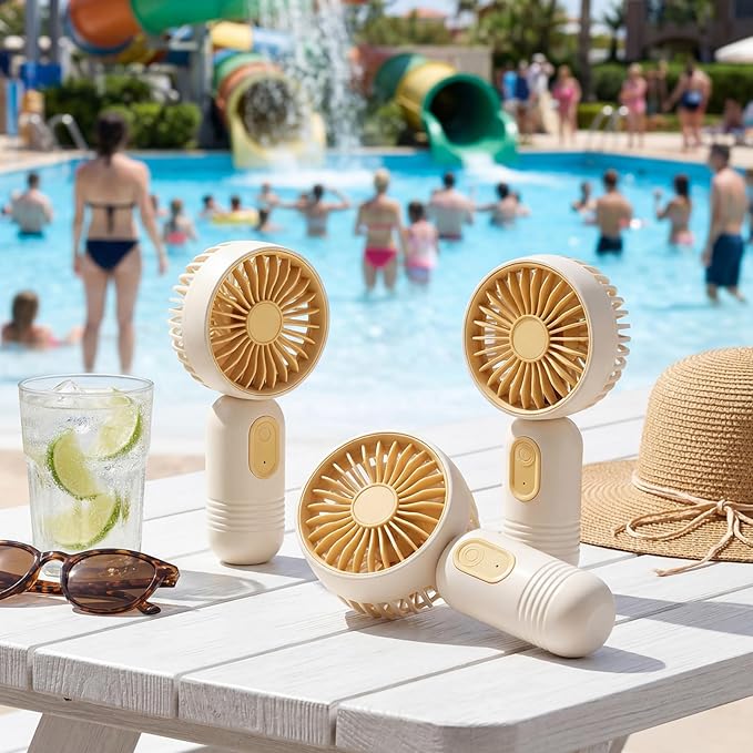 Rossesay 24 Pack Mini Portable Fan Bulk for Travel 3 Speeds, Rechargeable USB Battery Operated, Small Handheld Personal Eyelash Fans for Women Men Indoor Outdoor (White Beige)