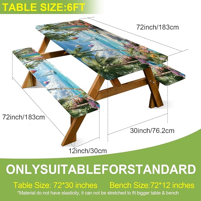 ANNA QUEEN Hot Air Balloon Summer Flower Picnic Table Cover 6FT with Bench Covers Picnic Table Cover Set 3PCS 72"x30", Outdoor Bench and Tablecloth Furniture Protection