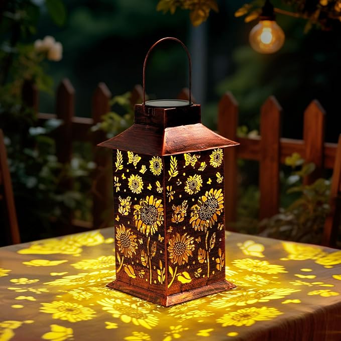 Homemory Sunflower Solar Lanterns Outdoor Waterproof, Birthday Gifts for Women Mom Grandma, LED Metal Decoration for Outside, Yard, Backyard, Porch, Lawn