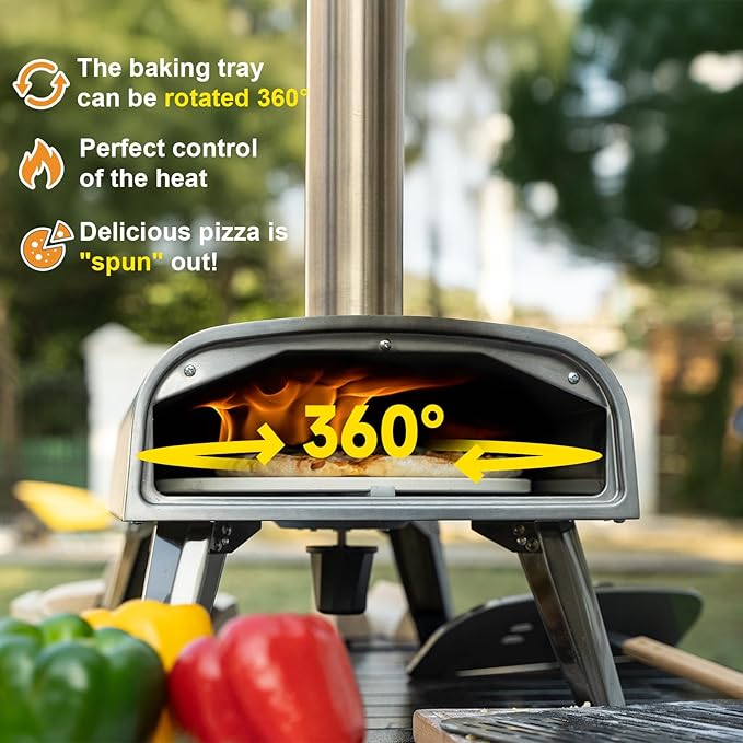 Outdoor Pizza Oven aidpiza 12" Wood Pellet Pizza Ovens With Rotatable Round Pizza Stone Portable Wood Fired with Built-in Thermometer Pizza Stove for Outside Backyard Camping Picnics