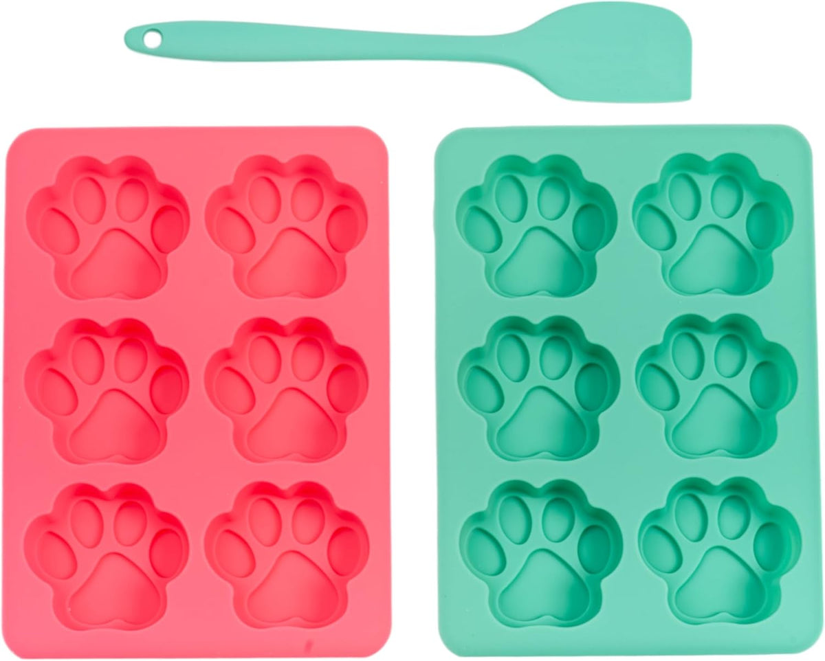 Country Living 3-Piece Silicone Baking Kit – Includes 2 Baking Trays (6-Cavity Paw Print Mold) & Spatula – Non-stick Silicone for Homemade Dog Treats