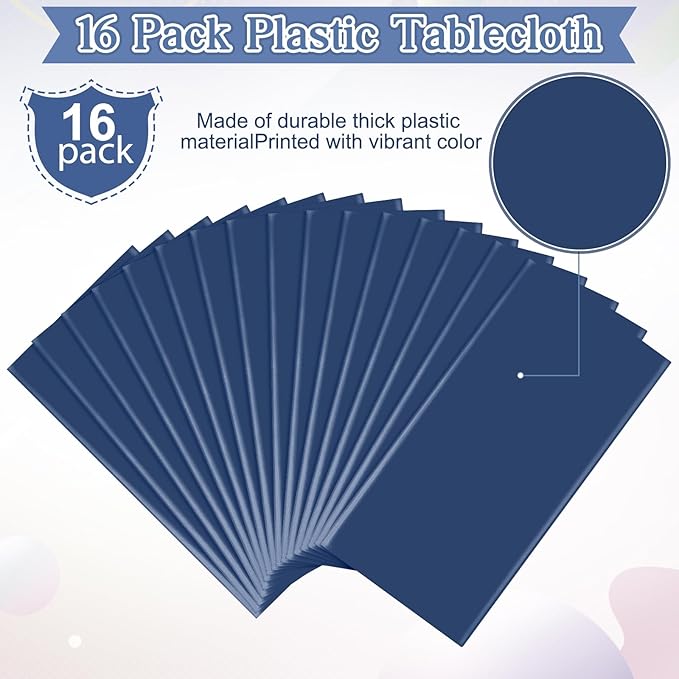16 Pack Navy Blue Plastic Tablecloth for Rectangle Tables, Premium Decorative Navy Blue Disposable Table Cloths for Parties, Rectangle Party Table Cover for Birthday Wedding Banquet Event, 54x108 Inch
