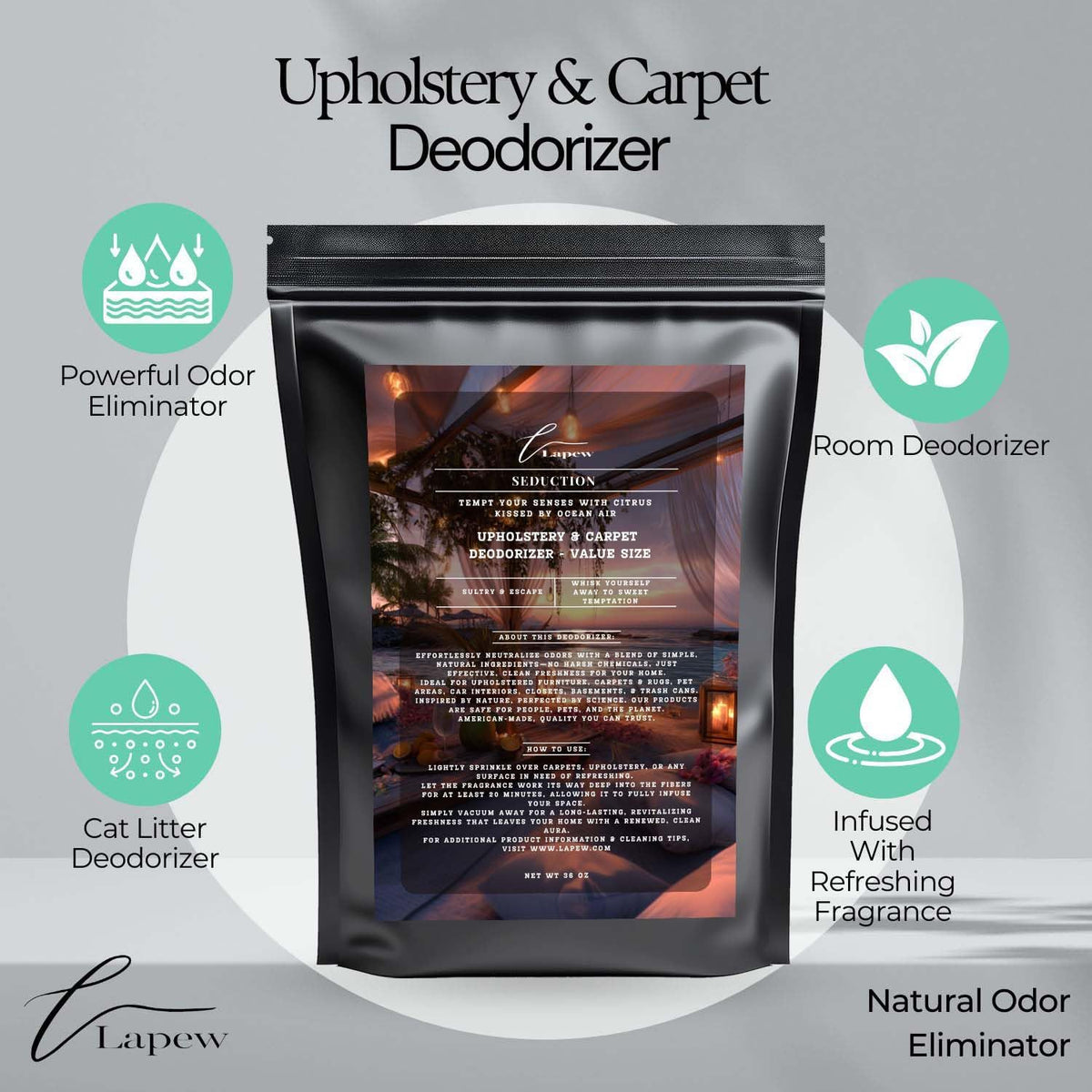 Seduction Carpet Freshener Powder Refill 36 oz | Powerful Odor Eliminator for Home | Upholstery Deodorizer | Carpet Deodorizer | Pet Urine | Cat Litter Box | Endless Weekend Fragrance