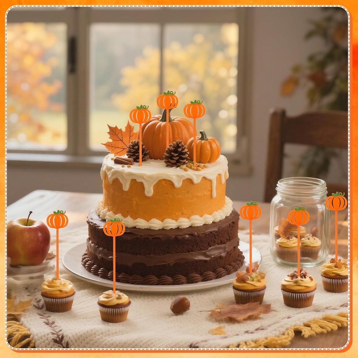 36 Pcs Fall Cocktail Stirrers, Pumpkin Drink Stirrers Plastic Swizzle Sticks Reusable Coffee Stirrer Stir Sticks for Halloween Autumn Thanksgiving