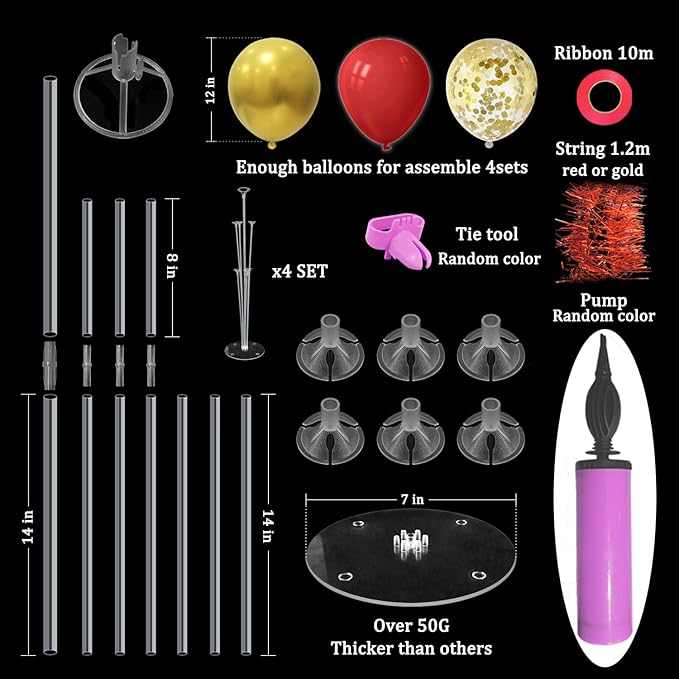 ZJDHPTY Red and Gold Party Decorations,4 Set Balloon Stand with Pump and Red Gold Balloons for 49ers Party Birthday Lunar New Year Christmas Valentine Wedding Graduation Prom Party Supplies