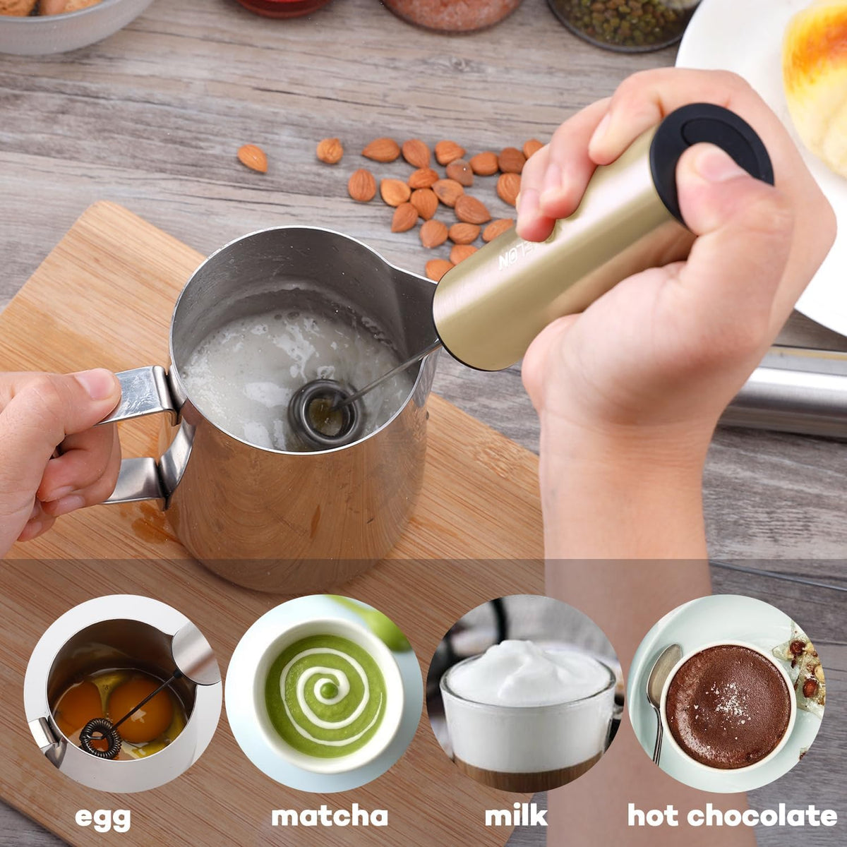 Rechargeable Milk Frother Handheld Electric Frother Wand Milk Foamer Drink Mixer for Coffee, Lattes, Cappuccino, and Egg