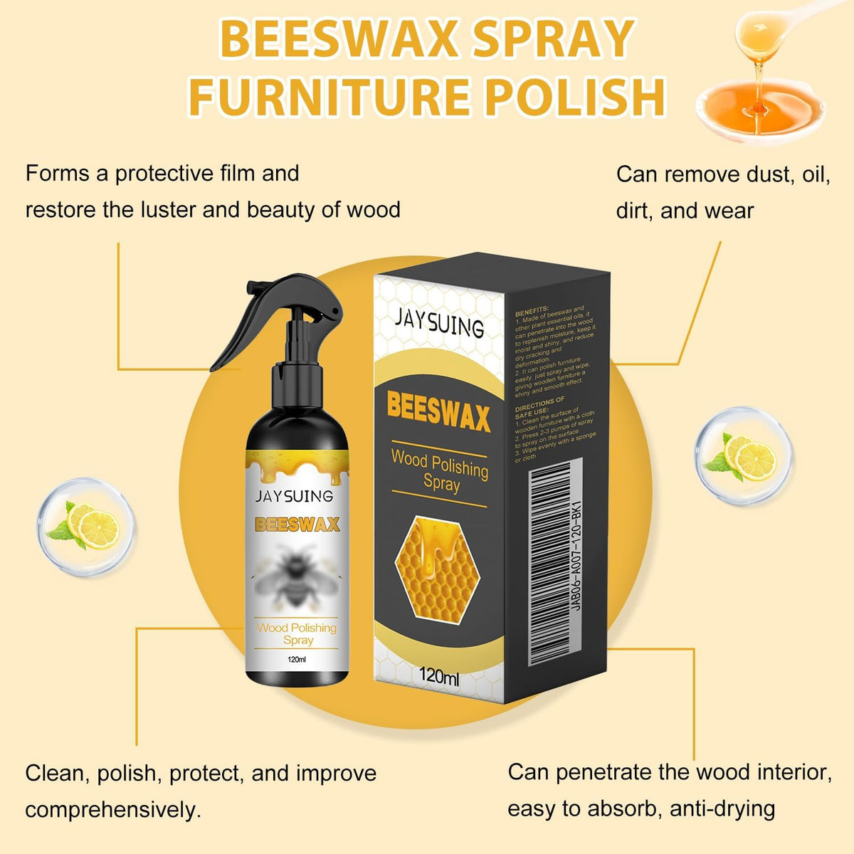2PCS Natural Beeswax Care Spray & Restorer, The Original Beeswax Spray, Wood Seasoning Beewax For Furniture Floor, for Furniture, Floor, Tables, Cabinets