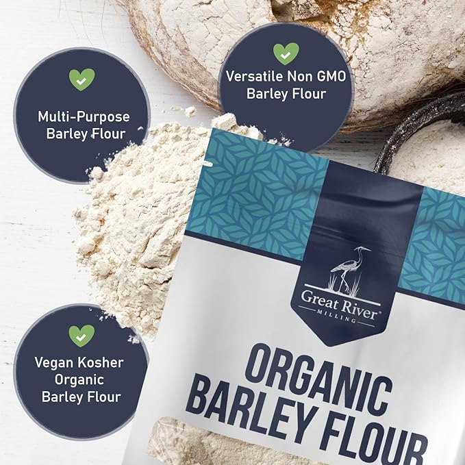Great River Milling Organic Barley Flour, Unbleached, Unbromated, Non-GMO, Kosher, High Fiber, Nutty Flavor Perfect for Breads, Pancakes, & More, 5 Lb