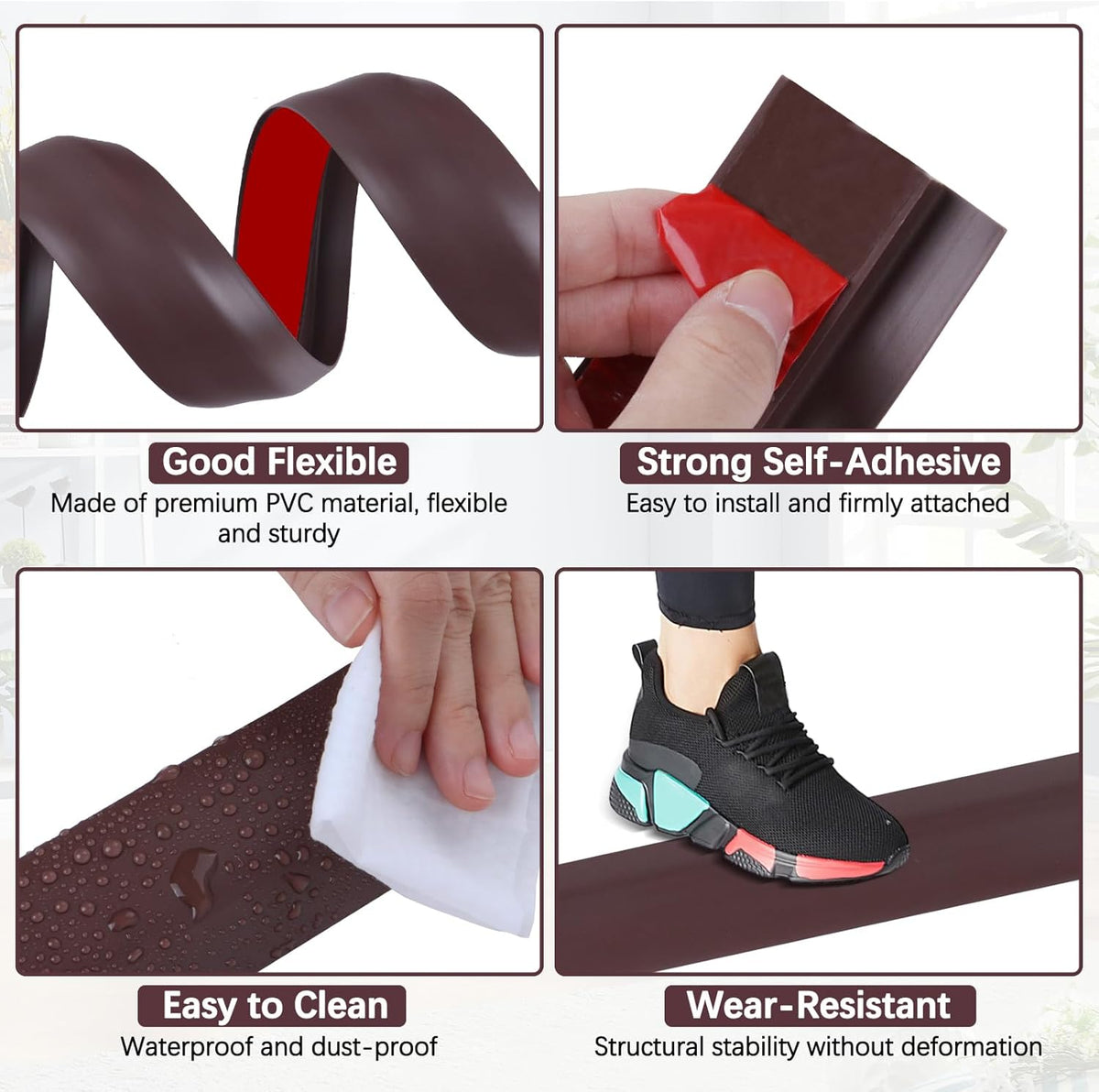 Vinyl Door Threshold Flooring Transition Strip Self Adhesive Carpet Edging Strip for Laminate Doorway Edge Threshold from 1/5" to 2/5" (Coffee, 3.3 Ft)