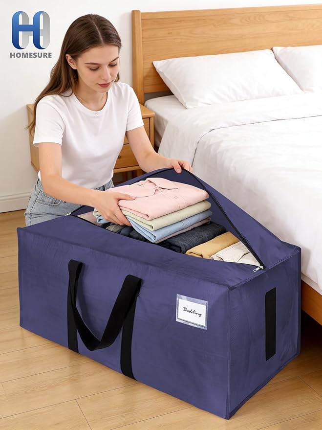80 Pack Large Strong Moving Bags with Zippers & Carrying Handles - Water-Resistant - Heavy Duty Storage Tote for Space Saving, Fold Flat, Alternative to Moving Box (Multicolored)