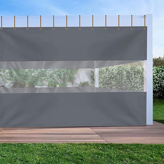 Covers & all Outdoor Clear Panel Curtain, 12 oz Vinyl Outdor Curtains for Patio, Waterproof & Weather Resistant Tarp with Brass Grommets for Pergola, Porch, Gazebos, Balcony (10' H x 15' W, Gray)
