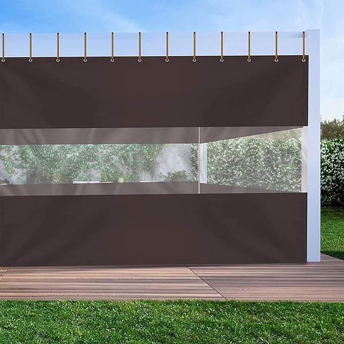 Covers & All Outdoor Clear Panel Curtain, 12 oz Vinyl Outdor Curtains for Patio, Waterproof & Weather Resistant Tarp with Brass Grommets for Pergola, Porch, Gazebos, Balcony (12'H x 9'W feet, Coffee)