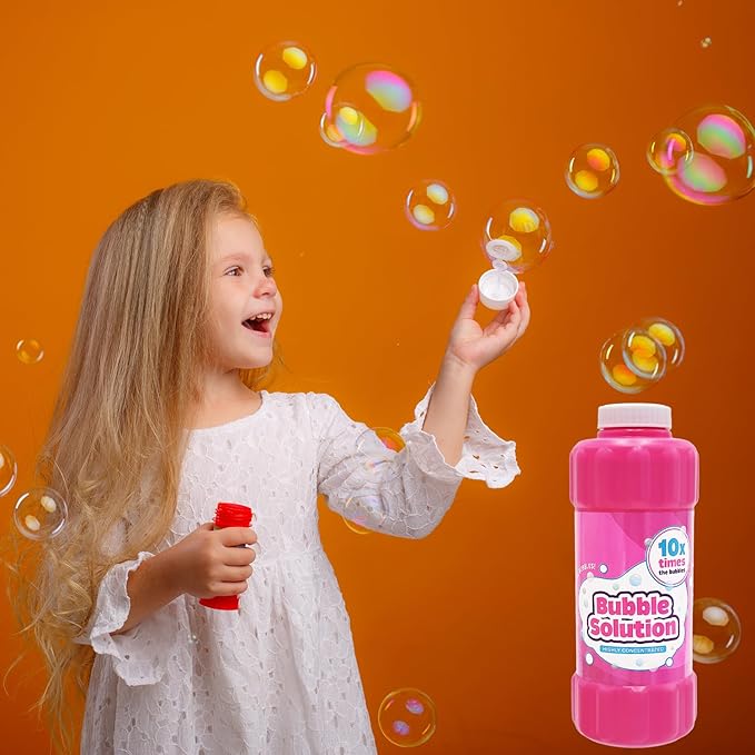 Pink 16oz Concentrated Bubble Solution, Refills up to 1.25 Gallons, Non-Toxic Concentrated Solution for Bubble Machines, Giant Bubble Wands, Bubble Gun and Blowers