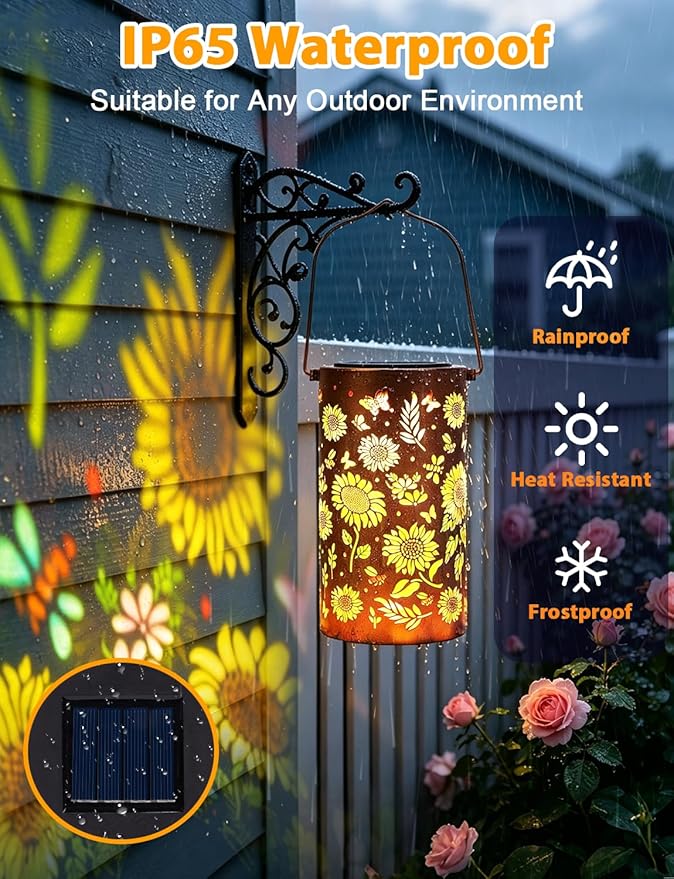 Colorful Solar Lanterns Outdoor Waterproof, Birthday Gifts for Women Mom Grandma, Hanging Sunflower Solar Lanterns, Metal Lanterns Decorative Outdoor for Yard, Patio, Porch, Garden