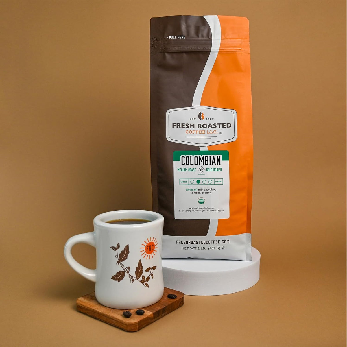 Fresh Roasted Coffee, Organic Colombian, USDA Organic, 100% Single Origin, Kosher, Medium Roast 2 lb (32 oz) Ground