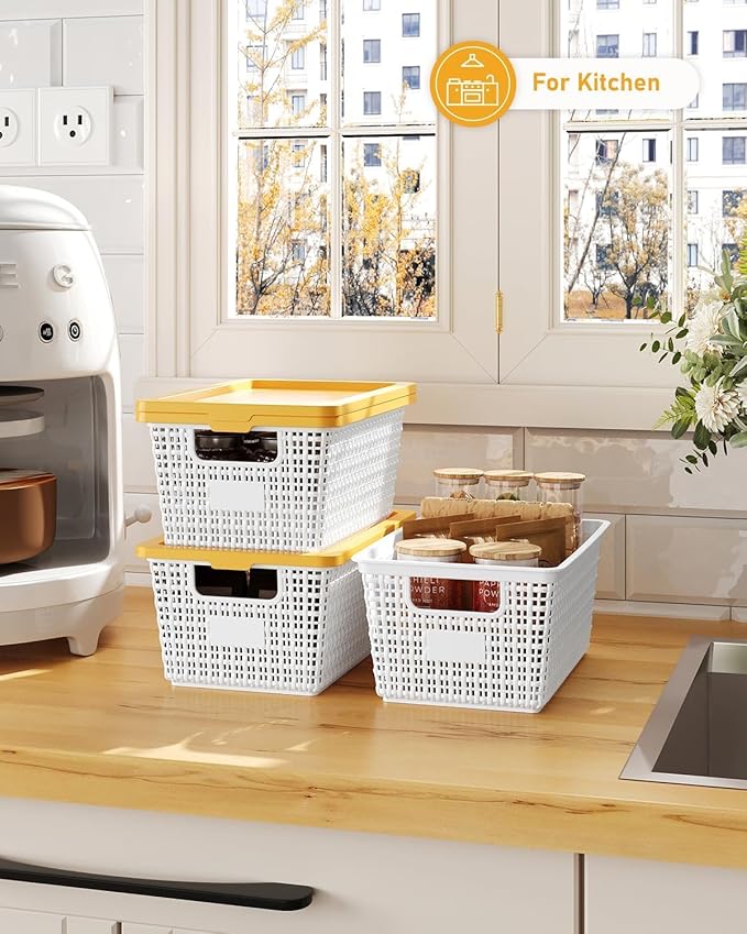 NUMIFUN Plastic Storage Bins with Latching Lids – Stackable Storage Baskets with Lids for Pantry, Closet, Bedroom & Shelves | Durable Organization Boxes for Home,Office & Classroom, 6 Pack, White
