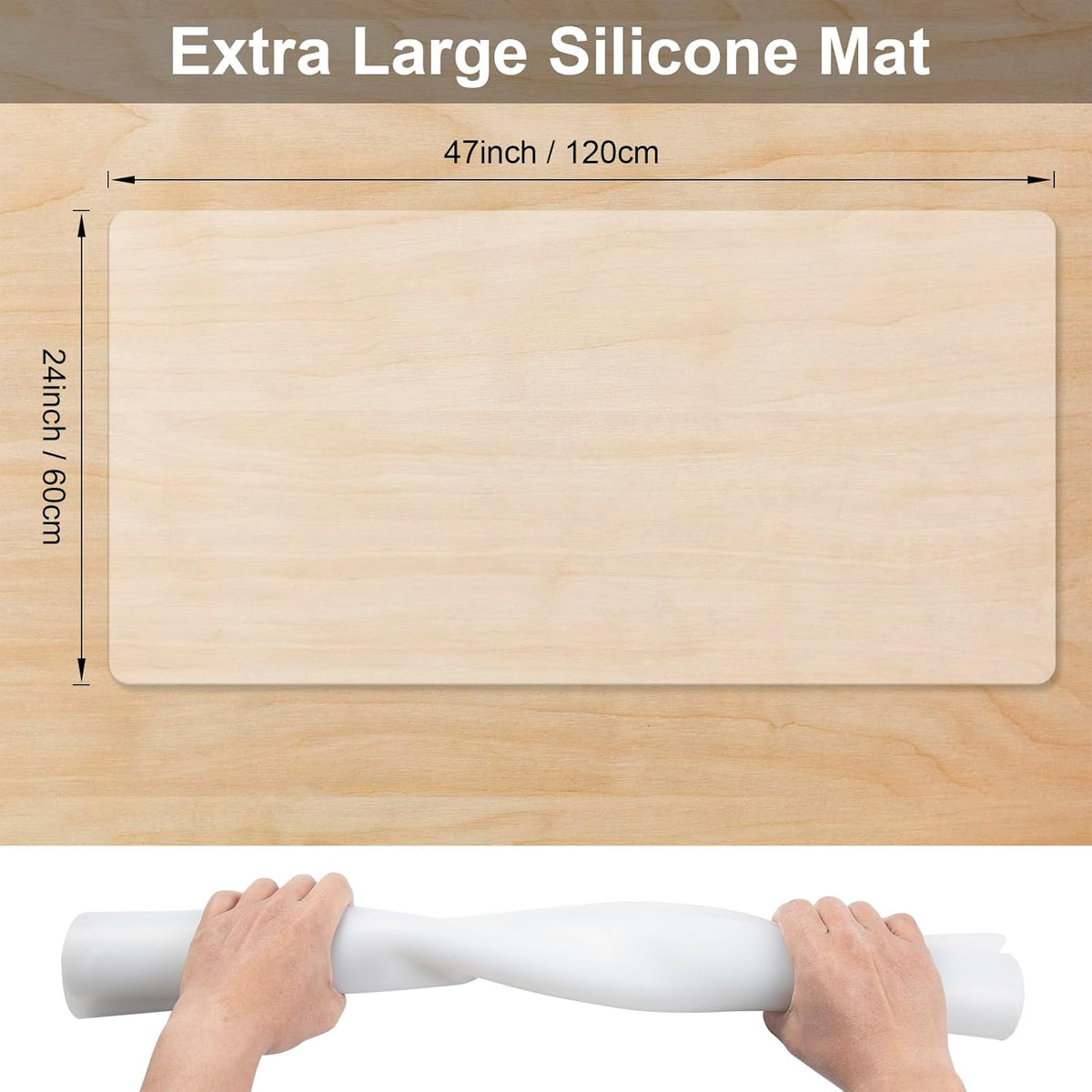Food Grade Silicone Table Protector Mat 47x24 Inch, Heat Resistant Desk Pad for Baking/Painting/Resin/Welding, Non-Slip Waterproof Surface Easy Clean (3 Colors) (White Translucent)